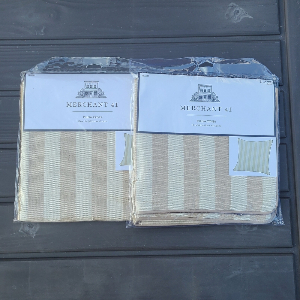 Two Pillow Covers - Neutral Stripe - Picture 2 of 5